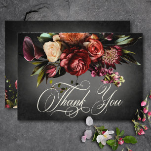 Tarjeta De Agradecimiento Boda floral oscuro y elegante