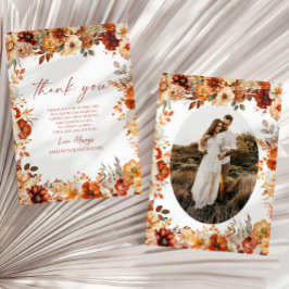 Tarjeta De Agradecimiento Boda Floral Otoño Elegante Rústica