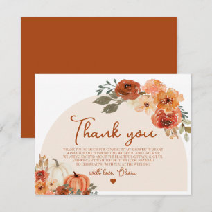 Tarjeta De Agradecimiento Boda Floral Otoño Pumpkin Otoño Rústico
