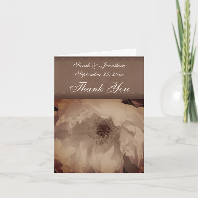 Tarjeta De Agradecimiento Boda floral personalizado de Sepia Peony (Anverso)