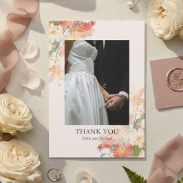 Tarjeta De Agradecimiento Boda Floral Pintada con Toque Romántico