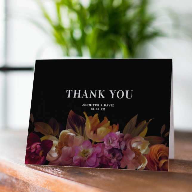 Tarjeta De Agradecimiento Boda floral pintado moderno oscuro y moro (Subido por el creador)