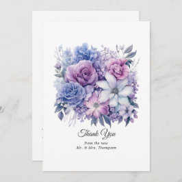 Tarjeta De Agradecimiento Boda Floral Plata, Icy Blue y Lilac