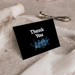 Tarjeta De Agradecimiento Boda Floral Plegada Azul de la Marina Real 