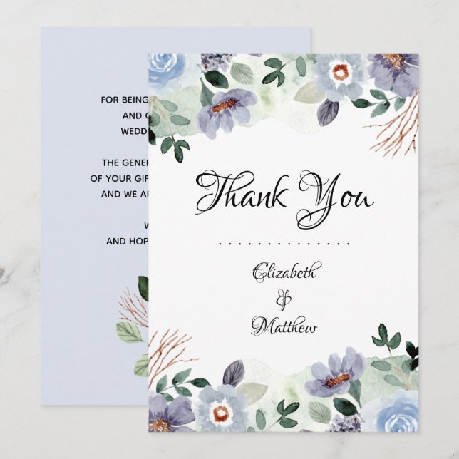 Tarjeta De Agradecimiento Boda floral púrpura moderno (Anverso / Reverso)