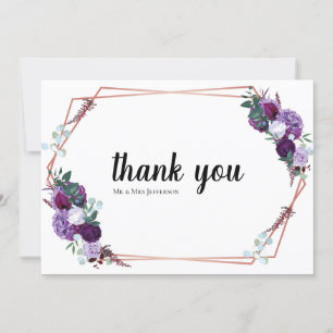 Tarjeta De Agradecimiento Boda floral púrpura moderno Gracias