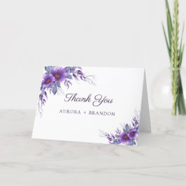 Tarjeta De Agradecimiento Boda floral púrpura rustica