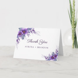 Tarjeta De Agradecimiento Boda floral púrpura rustica