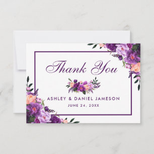Tarjeta De Agradecimiento Boda Floral Púrpura Ultra Violeta Gracias PSPF