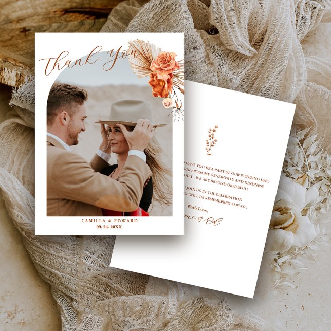 Tarjeta De Agradecimiento Boda floral rábano-Naranja bohemio (Subido por el creador)