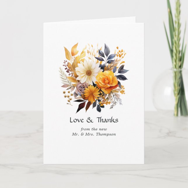 Tarjeta De Agradecimiento Boda Floral Reloj de Sol (Anverso)
