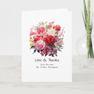 Tarjeta De Agradecimiento Boda floral roja, rosa y verde