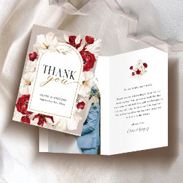Tarjeta De Agradecimiento Boda floral rojo y blanco ruby plegado