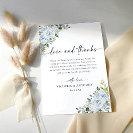 Tarjeta De Agradecimiento Boda Floral Romántica de Azul Claro