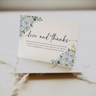Tarjeta De Agradecimiento Boda floral romántica de azul claro
