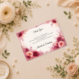 Tarjeta De Agradecimiento Boda floral romántica de Borgoña