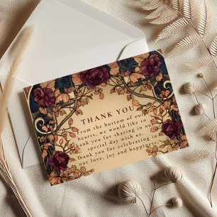 Tarjeta De Agradecimiento Boda floral romántica oscura
