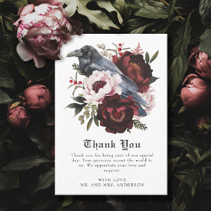 Tarjeta De Agradecimiento Boda floral romántico de color gótico Raven