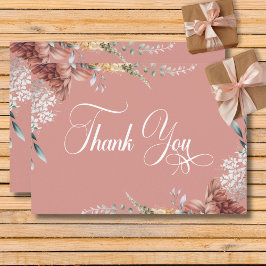 Tarjeta De Agradecimiento Boda floral romántico moderno de jardín rosado