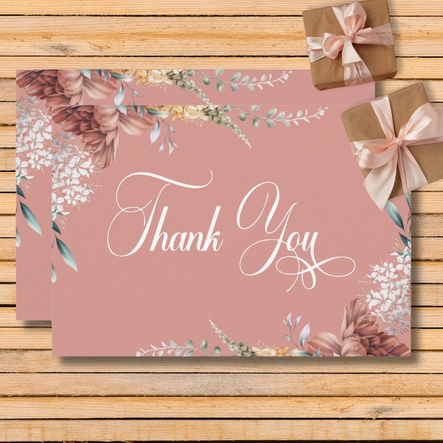 Tarjeta De Agradecimiento Boda floral romántico moderno de jardín rosado (Modern Romantic Pink Garden Floral Wedding Thank You Card)