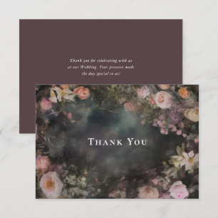 Tarjeta De Agradecimiento Boda floral romántico moreno oscuro gracias