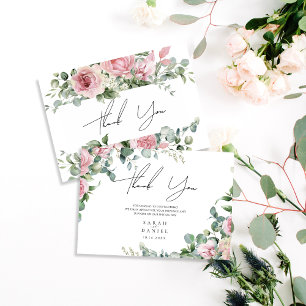 Tarjeta De Agradecimiento Boda floral rosa acuarela