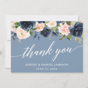 Tarjeta De Agradecimiento Boda Floral rosa azul turbio