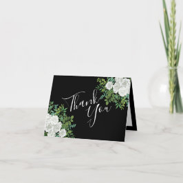Tarjeta De Agradecimiento Boda floral rosa blanca y negra