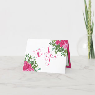 Tarjeta De Agradecimiento Boda floral rosa brillante