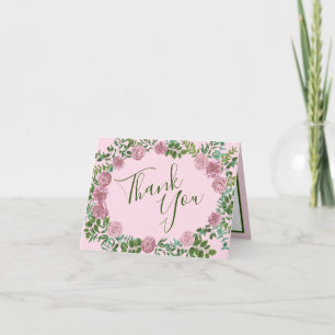 Tarjeta De Agradecimiento Boda floral rosa claro y peón Rosa Gracias