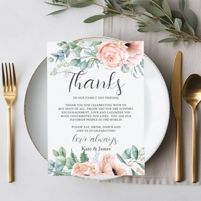 Tarjeta De Agradecimiento Boda floral Rosa con toque rosado Chic Código QR C (Subido por el creador)