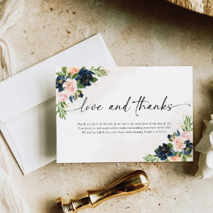 Tarjeta De Agradecimiento Boda floral rosa de la marina y Rubor gracias a la