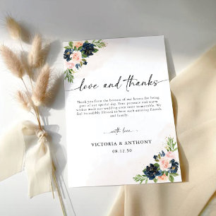 Tarjeta De Agradecimiento Boda floral rosa de la marina y Rubor gracias a la