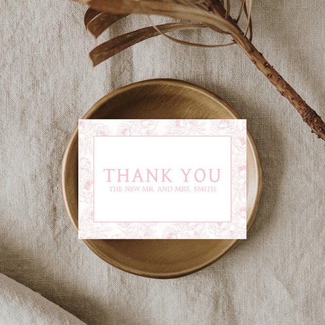 Tarjeta De Agradecimiento Boda Floral Rosa Dusty (Dusty Pink Minimalist Floral Wedding Thank you Card)