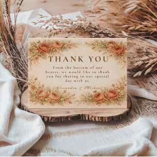 Tarjeta De Agradecimiento Boda Floral Rosa Melocotón Vintage
