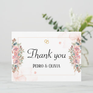 Tarjeta De Agradecimiento boda floral rosa moderna