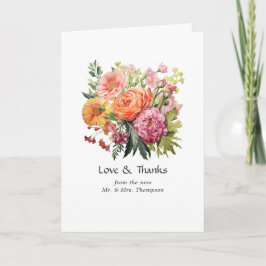 Tarjeta De Agradecimiento Boda floral rosa, Naranja y verde