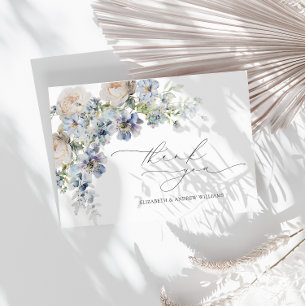 Tarjeta De Agradecimiento Boda Floral Rosa Polvo Azul Terroso