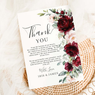 Tarjeta De Agradecimiento Boda Floral Rosa Rubor Burgundy Chic Rústico