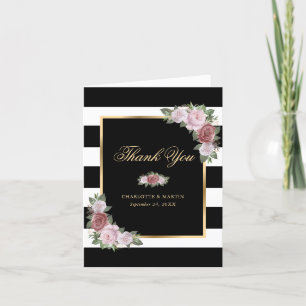 Tarjeta De Agradecimiento Boda floral rosa Rubor de oro negro moderno