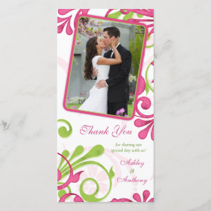 Tarjeta De Agradecimiento Boda floral rosa, verde y blanca gracias