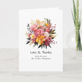 Tarjeta De Agradecimiento Boda floral rosa y amarilla