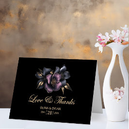 Tarjeta De Agradecimiento Boda floral rosa y gris