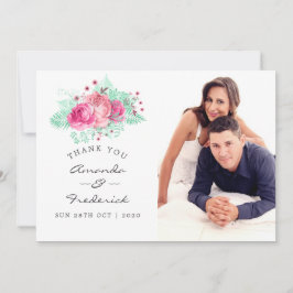Tarjeta De Agradecimiento Boda floral rosa y mint gracias