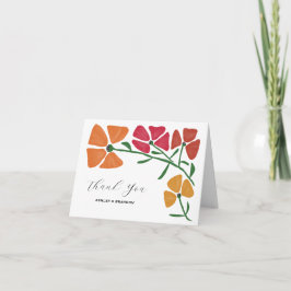 Tarjeta De Agradecimiento Boda floral rosa y Naranja brillante y colorido