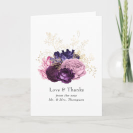 Tarjeta De Agradecimiento Boda floral rosa y púrpura