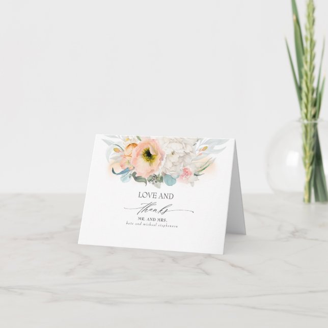 Tarjeta De Agradecimiento Boda Floral Rosa y Rosa Gracias (Anverso)