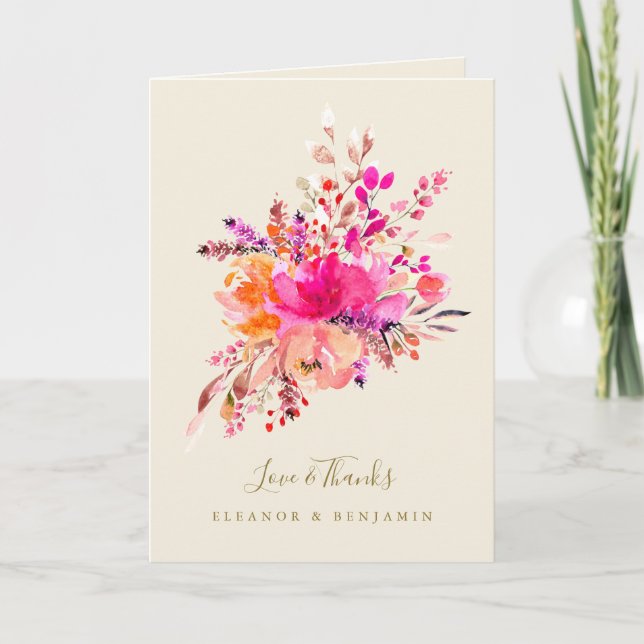 Tarjeta De Agradecimiento Boda floral rosado Mensaje Personalizado de foto d (Anverso)