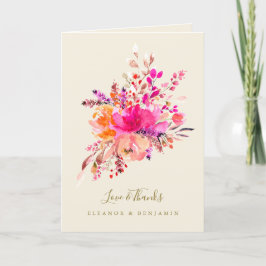 Tarjeta De Agradecimiento Boda floral rosado Mensaje Personalizado de foto d