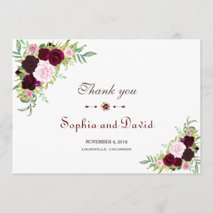Tarjeta De Agradecimiento Boda Floral Royal Burgundy Marsala Gracias